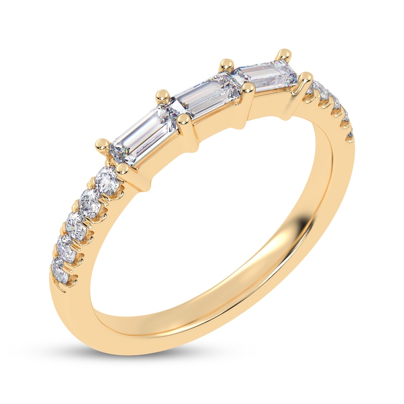 Main Image 2 of Adore Baguette & Round-Cut Diamond Three-Stone Anniversary Ring 1/3 ct tw 14K Yellow Gold
