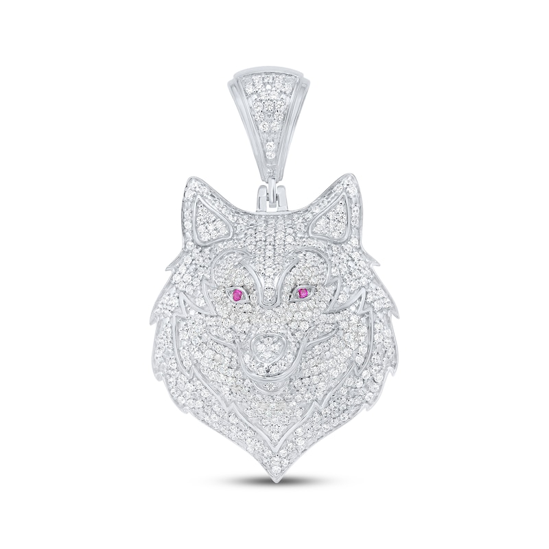 Main Image 1 of Diamond & Lab-Grown Ruby Wolf Head Charm 1-1/2 ct tw Sterling Silver
