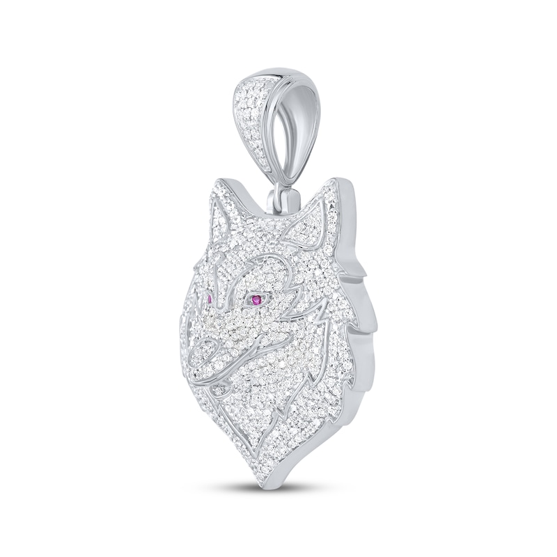 Main Image 2 of Diamond & Lab-Grown Ruby Wolf Head Charm 1-1/2 ct tw Sterling Silver