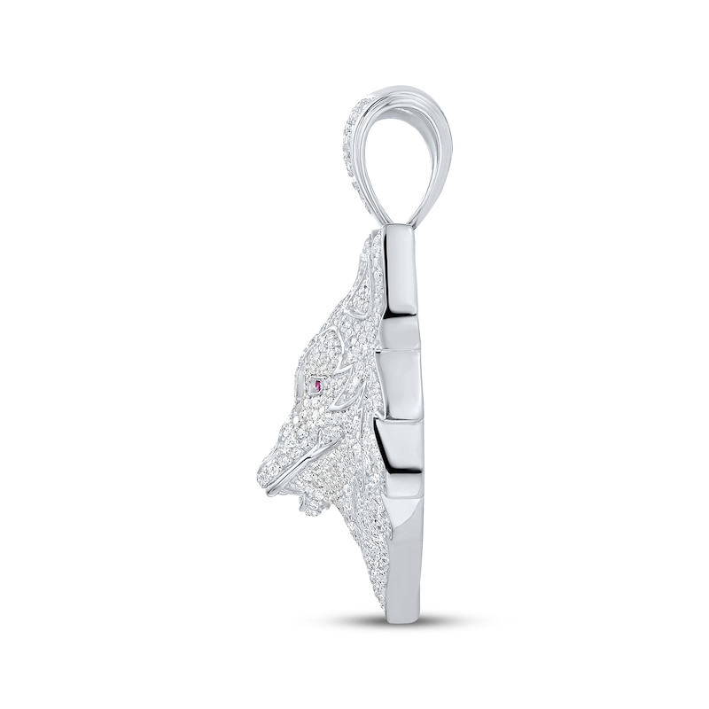 Main Image 3 of Diamond & Lab-Grown Ruby Wolf Head Charm 1-1/2 ct tw Sterling Silver
