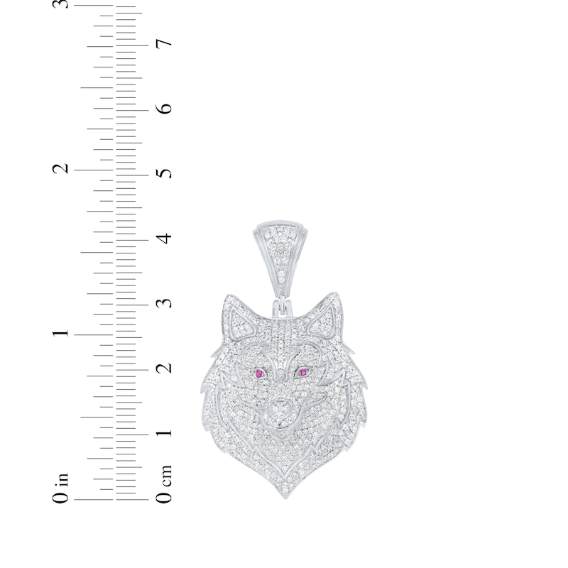 Main Image 4 of Diamond & Lab-Grown Ruby Wolf Head Charm 1-1/2 ct tw Sterling Silver