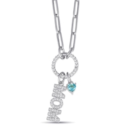 Lab-Created White Sapphire MOM and Birthstone Heart Paperclip Necklace (1 Stone)