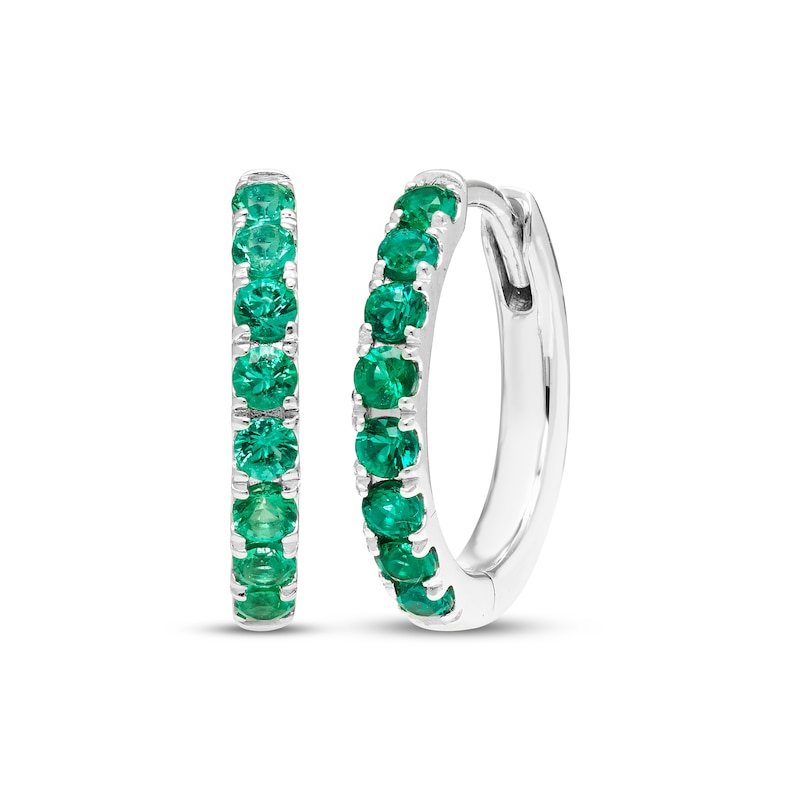 Main Image 1 of Lab-Created Emerald Hoop Earrings Sterling Silver