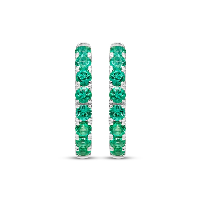 Main Image 2 of Lab-Created Emerald Hoop Earrings Sterling Silver