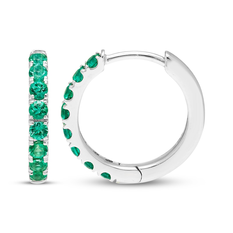 Main Image 3 of Lab-Created Emerald Hoop Earrings Sterling Silver