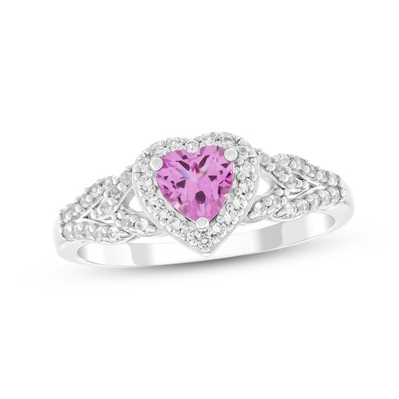 Heart-Shaped Pink Lab-Created Sapphire & White Lab-Created Sapphire Halo Ring Sterling Silver