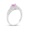 Thumbnail Image 2 of Heart-Shaped Pink Lab-Created Sapphire & White Lab-Created Sapphire Halo Ring Sterling Silver