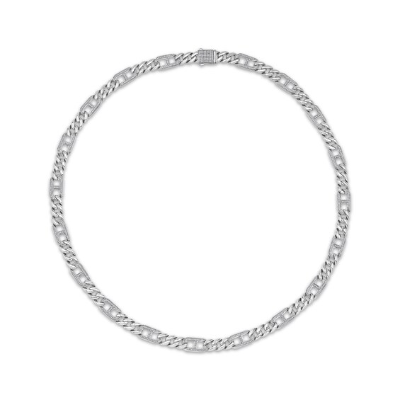 Men's Diamond Mariner & Cuban Curb Link Necklace 1-1/2 ct tw Hollow Sterling Silver 22"