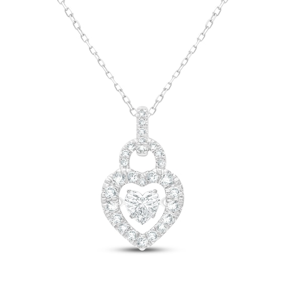 Unstoppable Love Heart-Shaped Lab-Grown Diamond Lock Necklace 1-1/2 ct tw 10K White Gold 18"
