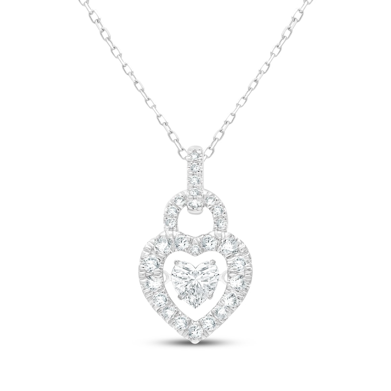 Main Image 1 of Unstoppable Love Heart-Shaped Lab-Grown Diamond Lock Necklace 1-1/2 ct tw 10K White Gold 18"