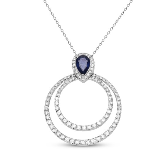Cirari Couture Pear-Shaped Natural Blue Sapphire & Diamond Double Circle Necklace 7/8 ct tw 14K White Gold 18"