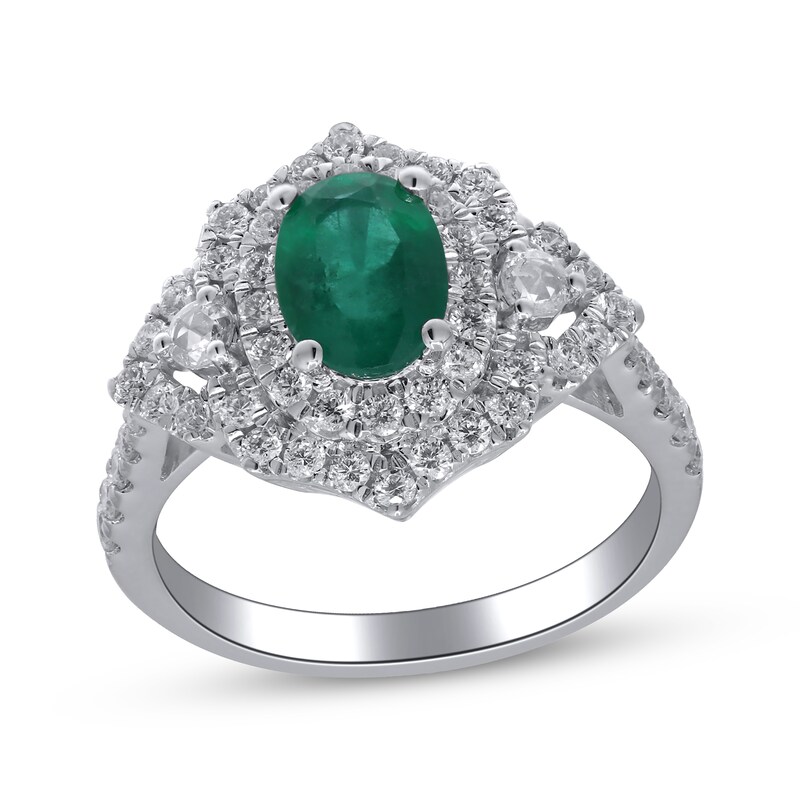 Main Image 1 of Cirari Couture Oval-Cut Natural Emerald & Diamond Ring 3/4 ct tw 14K White Gold