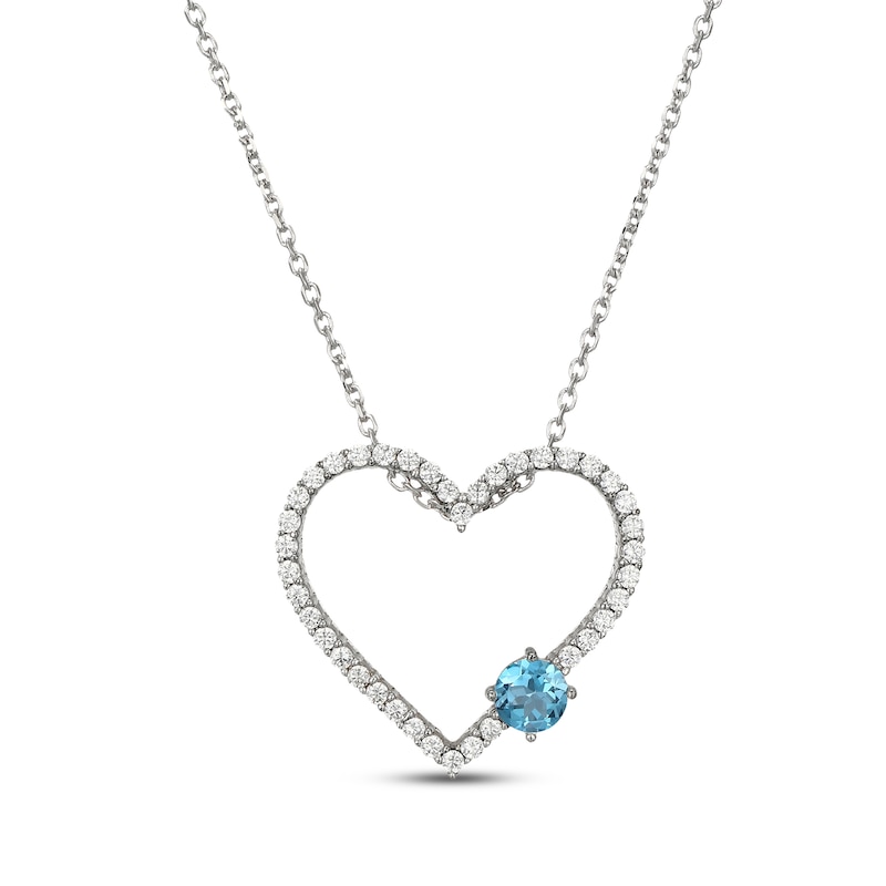 Main Image 1 of Swiss Blue Topaz & White Lab-Created Sapphire Heart Necklace Sterling Silver 18"