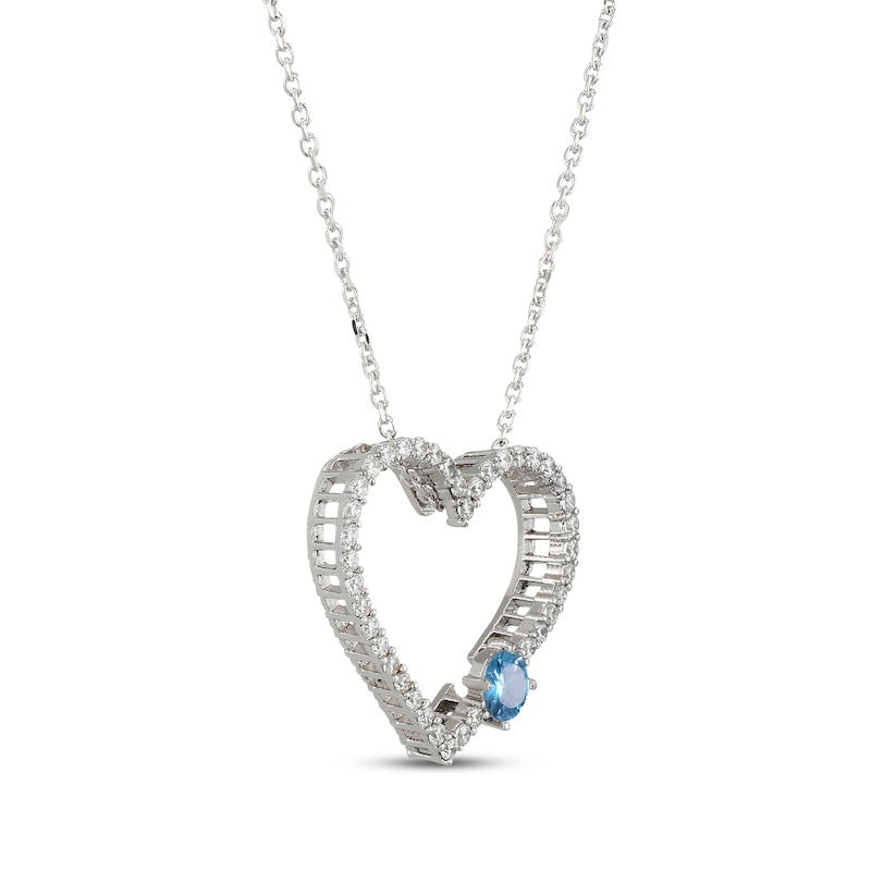 Main Image 2 of Swiss Blue Topaz & White Lab-Created Sapphire Heart Necklace Sterling Silver 18"