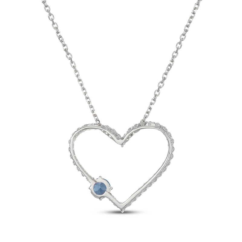 Main Image 3 of Swiss Blue Topaz & White Lab-Created Sapphire Heart Necklace Sterling Silver 18"