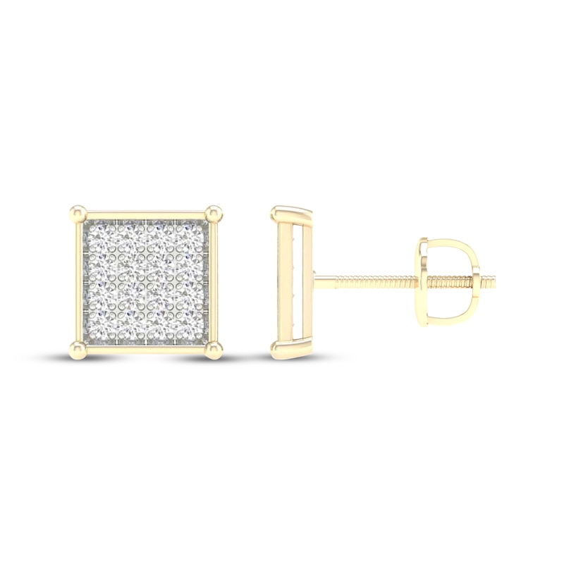 Main Image 3 of Men's Lab-Grown Diamond Square Stud Earrings 1 ct tw 10K Yellow Gold