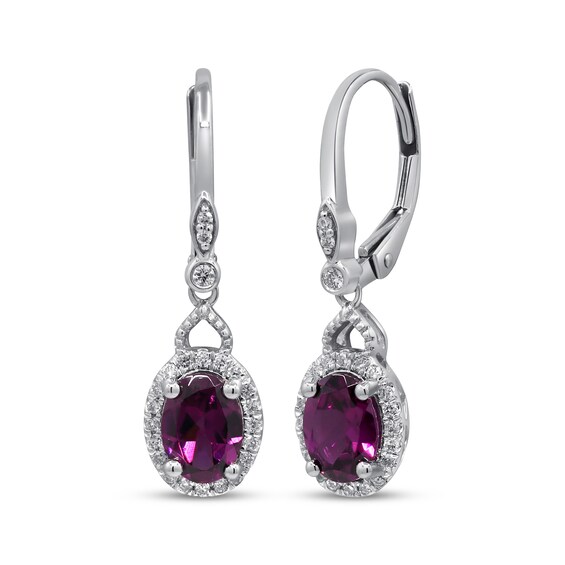 Oval-Cut Rhodolite Garnet & Diamond Drop Earrings 1/6 ct tw 10K White Gold