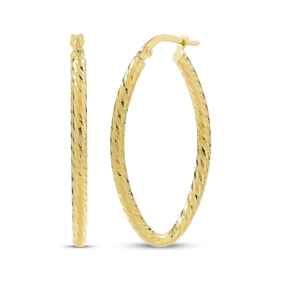 Italian Brilliance Diamond-Cut Oval Hoop Earrings 14K Yellow Gold 25mm