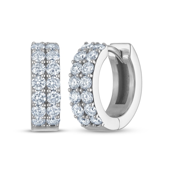 KAY Lab-Grown Diamonds Two-Row Pavé Huggie Hoop Earrings 1 ct tw 10K White Gold