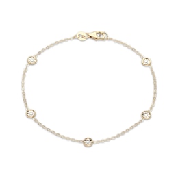Diamond-Cut Circle Station Bracelet 10K Two-Tone Gold 7.5"