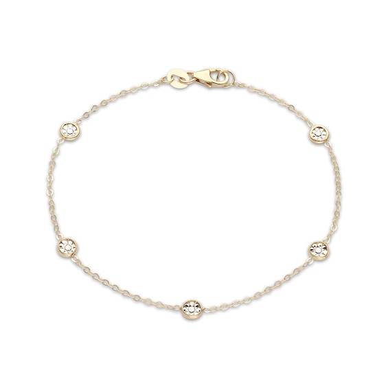 Diamond-Cut Circle Station Bracelet 10K Two-Tone Gold 7.5"