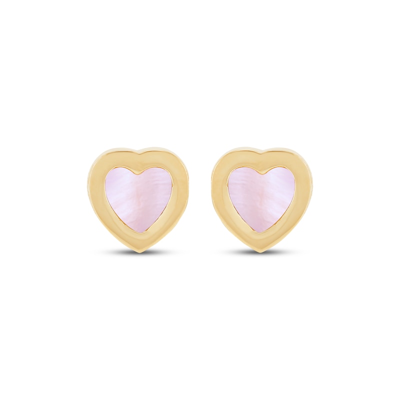 Main Image 2 of Children's Pink Mother-of-Pearl Heart Stud Earrings 14K Yellow Gold
