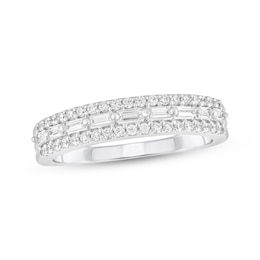 Adore Baguette & Round-Cut Diamond Three-Row Anniversary Ring 1/3 ct tw 14K White Gold