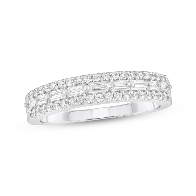 Main Image 1 of Adore Baguette & Round-Cut Diamond Three-Row Anniversary Ring 1/3 ct tw 14K White Gold