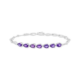 Pear-Shaped Amethyst Chain Link Bracelet Sterling Silver 7.25"