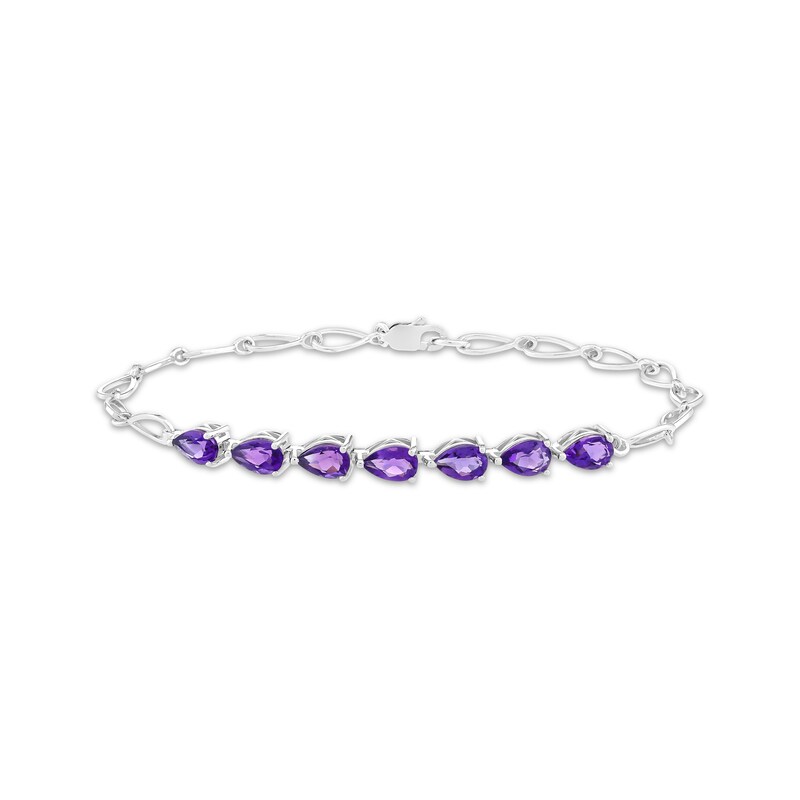 Main Image 1 of Pear-Shaped Amethyst Chain Link Bracelet Sterling Silver 7.25"