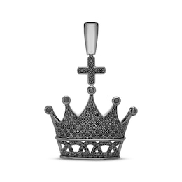 Men's Black Diamond Crown Charm 1 ct tw Black Rhodium-Plated Sterling Silver