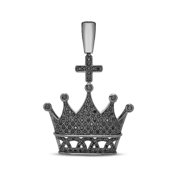 Men's Black Diamond Crown Charm 1 ct tw Black Rhodium-Plated Sterling Silver
