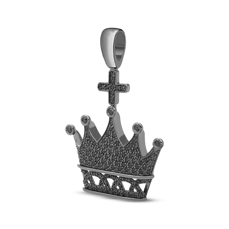Main Image 2 of Men's Black Diamond Crown Charm 1 ct tw Black Rhodium-Plated Sterling Silver