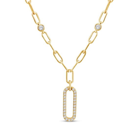 Lab-Grown Diamond Paperclip Link Necklace 1/3 ct tw 24K Yellow Gold Vermeil Sterling Silver 18"