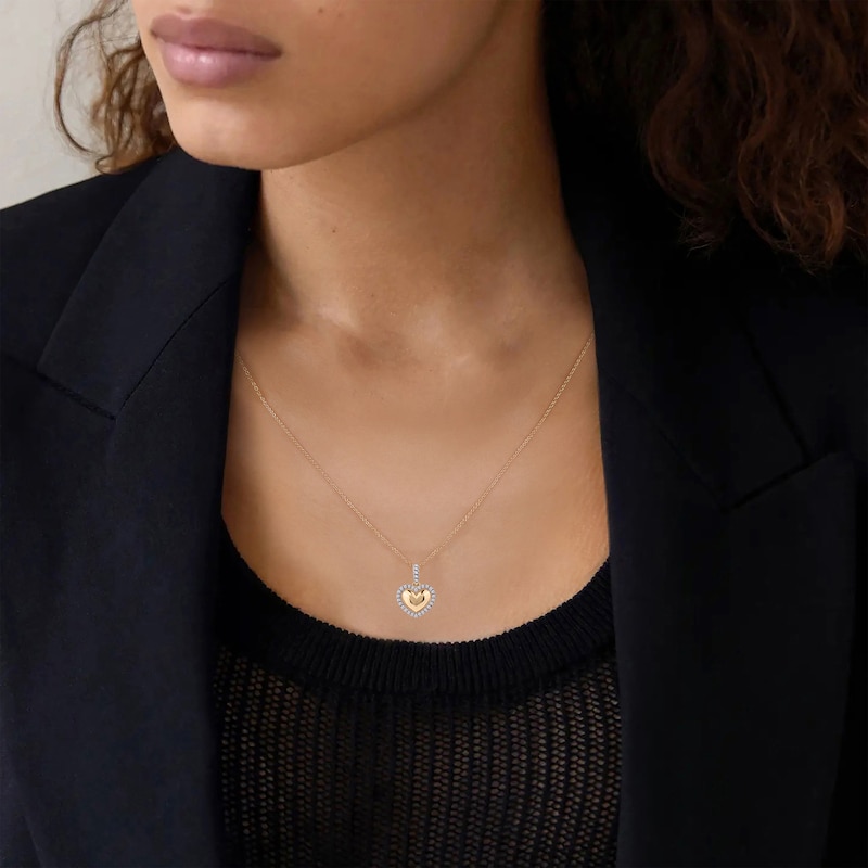 Main Image 6 of Lab-Grown Diamond Heart Halo Necklace 1/6 ct tw 24K Yellow Gold Vermeil Sterling Silver 18"