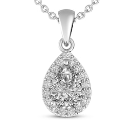 Pear-Shaped White Lab-Created Sapphire Necklace Sterling Silver 18"