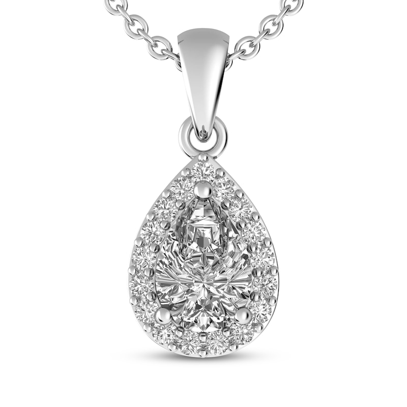 Main Image 1 of Pear-Shaped White Lab-Created Sapphire Necklace Sterling Silver 18"