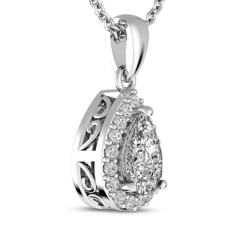 Main Image 2 of Pear-Shaped White Lab-Created Sapphire Necklace Sterling Silver 18"