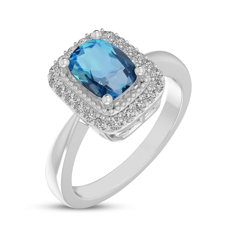 Main Image 2 of Cushion-Cut Swiss Blue Topaz & White Lab-Created Sapphire Halo Ring Sterling Silver