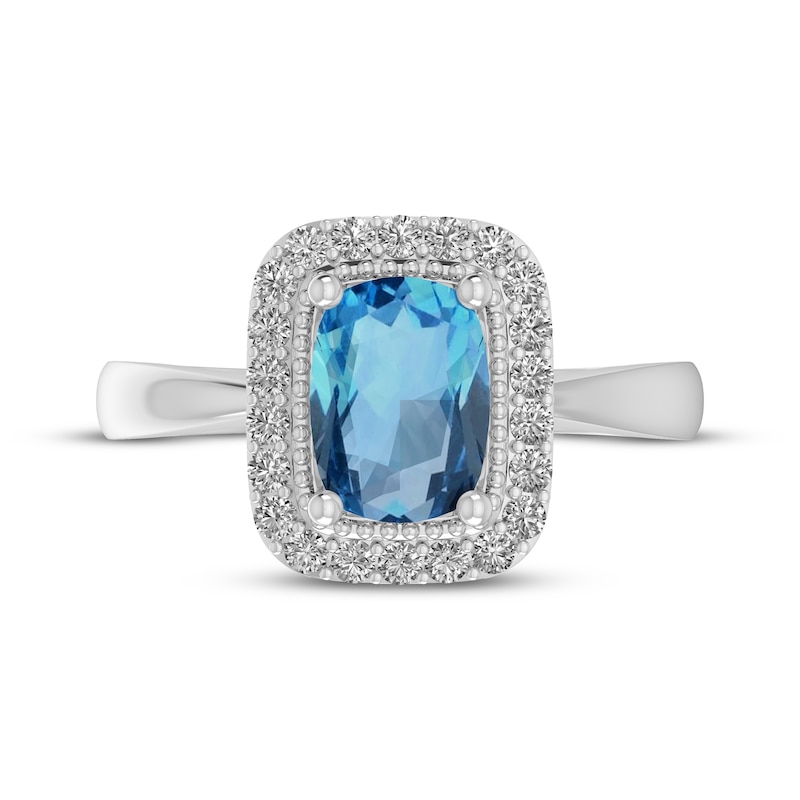 Main Image 3 of Cushion-Cut Swiss Blue Topaz & White Lab-Created Sapphire Halo Ring Sterling Silver