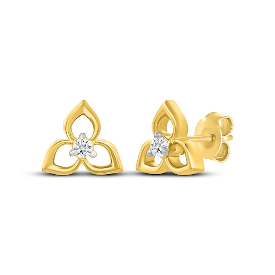 Diamond Accent Flower Stud Earrings 10K Yellow Gold