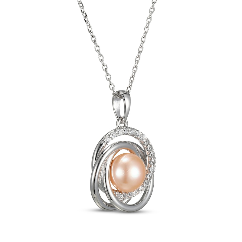 Main Image 2 of Pink Cultured Pearl & White Lab-Created Sapphire Circles Necklace Sterling Silver 18"