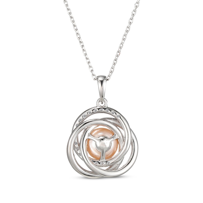 Main Image 3 of Pink Cultured Pearl & White Lab-Created Sapphire Circles Necklace Sterling Silver 18"