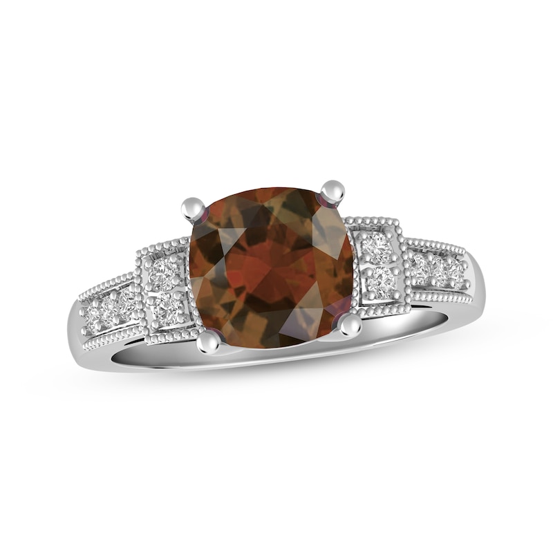 Main Image 1 of Cushion-Cut Garnet & White Topaz Milgrain Ring Sterling Silver