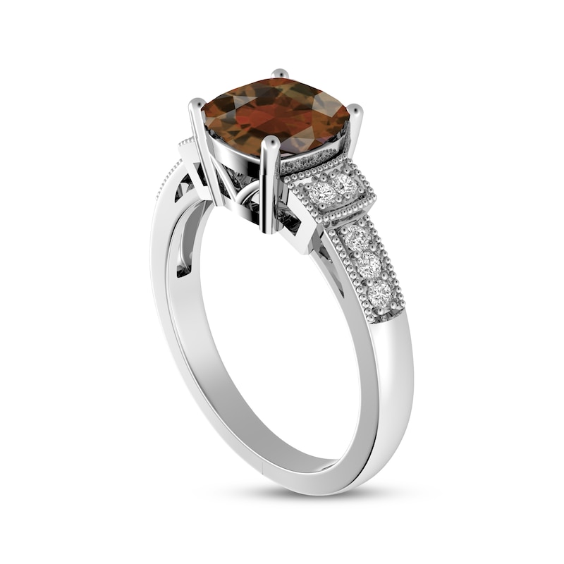 Main Image 2 of Cushion-Cut Garnet & White Topaz Milgrain Ring Sterling Silver