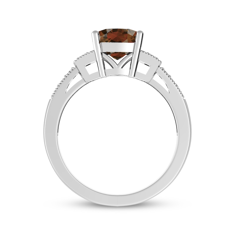 Main Image 3 of Cushion-Cut Garnet & White Topaz Milgrain Ring Sterling Silver