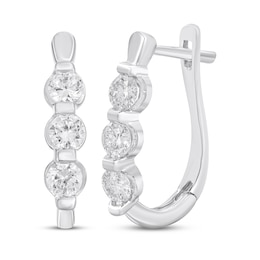 Diamond Three-Stone Hoop Earrings 1/2 ct tw 14K White Gold