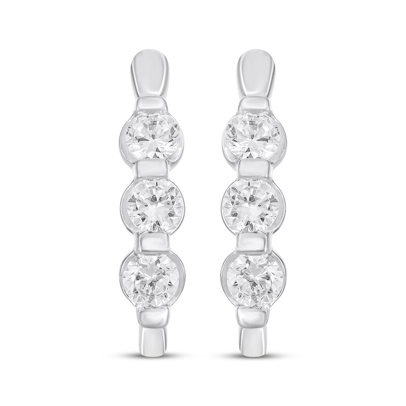 Main Image 2 of Diamond Three-Stone Hoop Earrings 1/2 ct tw 14K White Gold