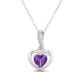 Heart-Shaped Amethyst Frame Drop Necklace Sterling Silver 18"