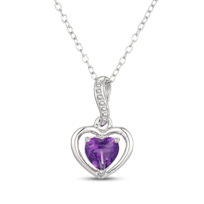 Main Image 1 of Heart-Shaped Amethyst Frame Drop Necklace Sterling Silver 18"